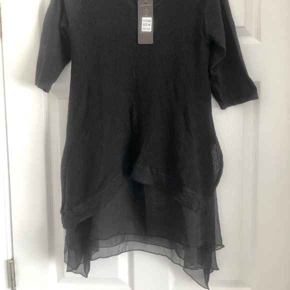 Black 3/4 Sleeve Knit Tunic with Satin Underlayer - Picture 3 of 3